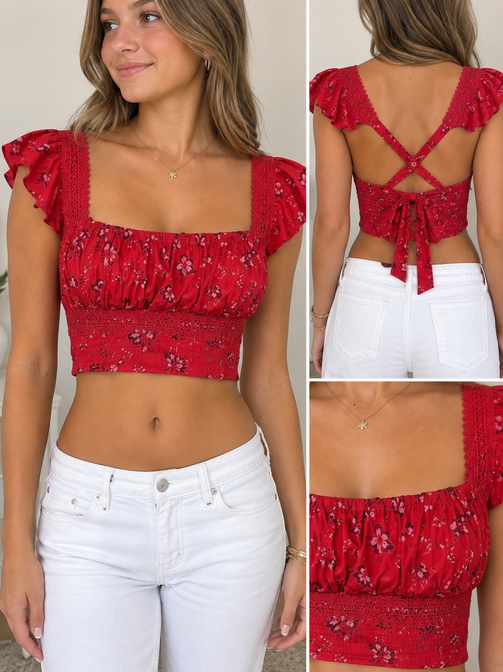 Free People Scarlet Floral Square-Neck Crop Top